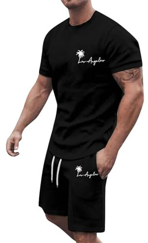 GXYANiaoy Sommer Outfit Herren 2 Teiler Trainingsanzug mit Aufdruck Palme Zweiteiler Sportanzug Kurze Hosen + T Shirt Set Kurzarm Jogginganzug Freizeitanzug Casual Outfit Tracksuit Sport Set Männer