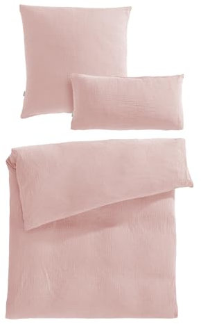 Pure Label Musselin Bettwäsche 135x200 cm mit einem Kissenbezug 80x80 cm und einem Kissenbezug 40x80 cm aus 100% Baumwolle - Traumhaft weiche, kuschelige Bettwäsche-Sets in rosa