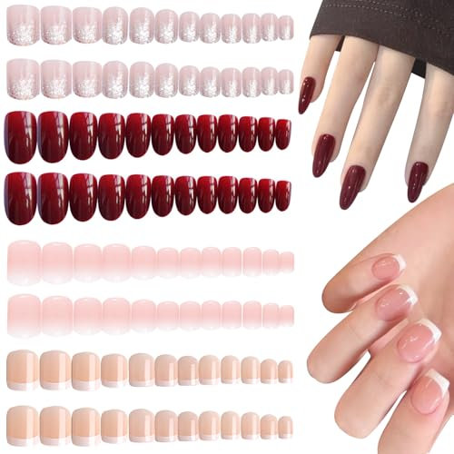 JSTHHTT 96 Pièces Faux Ongles, Court Carré Ombre Faux ongles Naturel Rose Ongles, Faux Ongles Court Carrés Français Nude, Nail Art Décoration pour Femmes et Filles