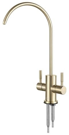 Genpe Grifo de cocina con filtro de agua potable de ósmosis inversa con dos asas (dorado cepillado)