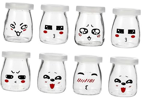 Mikinona 8pièces Bocaux Verre Pudding Avec Motifs Variés Bouteilles Yaourt Réutilisables Étanches Pratiques Pour Garçon Fille Et Cuisine Quotidienne