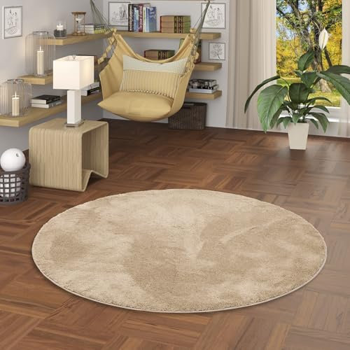 Pergamon Luxus Super Soft Hochflor Langflor Teppich Rund Flauschig Weich Wohnzimmer Schlafzimmer Silky Beige