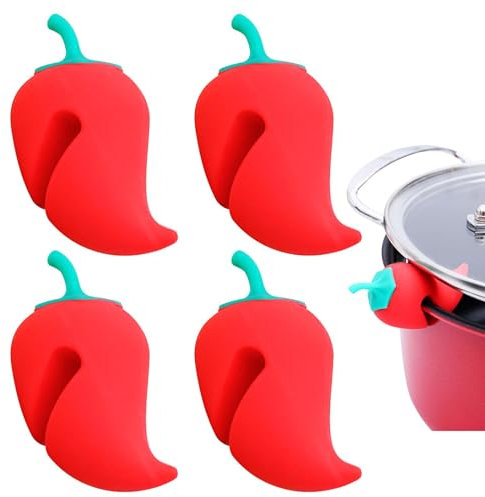 4 Piece Silicone Pot Lid Lifter - Pepper Shaped Proof Steam Release Stopper - Silicone Pan Lid Lifters - Kitchen Tool Decoration | For Soup Pot Heat Dissipation