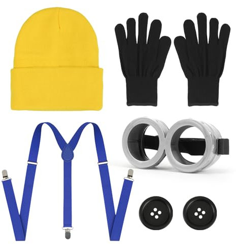 Meleager Karneval Kostüm, Cosplay Kostüm Zubehör für Halloween Party, Brille Mütze Handschuhe Knöpfe Hosenträger, Karneval Kostüm für Damen Herren Kinder
