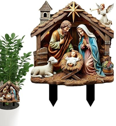 Gartenstecker zur Geburt Jesu, Gartenstecker zur Geburt Jesu,2D Weihnachts-Acryl-Jesus-Zeichen | Einzigartiger Pfahl für Gartenstatuen, Garteneinsätze mit Bauernhoftieren, Terrassenlandschaft, Gartens