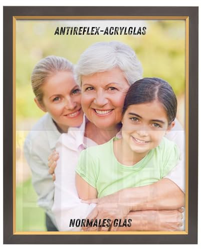 NB Akzent Bilderrahmen mit Antireflexglas – 50x70 cm Schwarz-Gold - MDF Holz Fotorahmen Bellevue