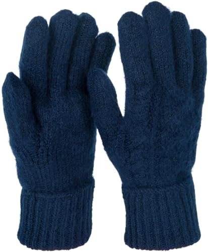 styleBREAKER Damen Strickhandschuhe mit Zopfstrickmuster, warme Winter Fingerhandschuhe, vielseitige Farben 09010051, Farbe:Dunkelblau