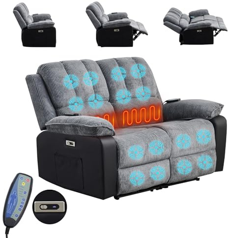 TRIOBLADE Electric Recliner Armchair with Massage & Heat Recliner Chair Massage Sofa Chair Lazy Boy Recliners for Elderly Ergonomic Lounge Single Sofa for Living Room (Cord Fabric 2 Seater)