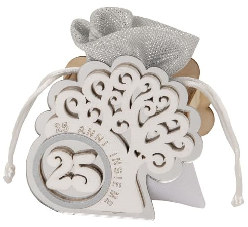 Generico 12 scatoline in Legno con Simbolo Albero della Vita e Sacchetto portaconfetti compreso Idea BOMBONIERA BOMBONIERE Nozze Comunione Nascita (Albero per Nozze d'Argento)