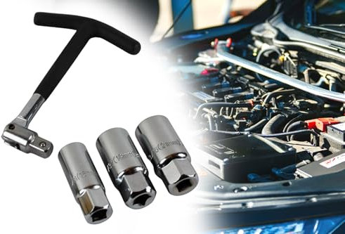 BISOMO Zündkerzenschlüssel Satz 4-tlg, Steckschlüssel 16 I 18 I 21mm, Anschluss 3/8, Kerzenschlüssel mit Ratsche, Chrom Vanadium