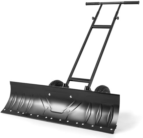GOPLUS Pelle à Neige 91,5cm, Chasse-Neige avec Roues Gonflables 25cm, Poignée et Tête Réglables, Bande Antidérapante Interchangeable pour Déneigement Allée, Trottoir, Noir