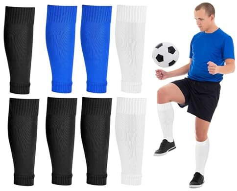 4 Pair Football Sock Sleeve,3 Colors to Match Your Team Kit Football Socks,Team Leg Sock Sleeve for Football Running Training Games Beginner Fits Over Calf Shin Pads(Black,Blue,White)