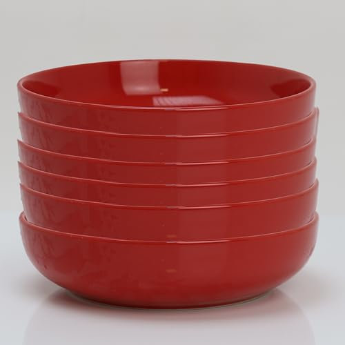 DIVCHI Dinner Bowl Set Lightweight & Stylish Tableware Bowls for Serving Cereal Soup Pasta Salads & Snacks -Dishwasher & Microwave Safe (Set Of 6, Red)