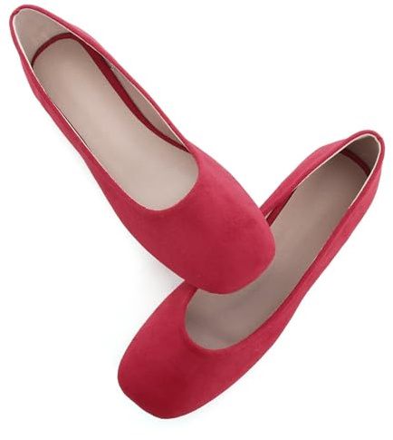 SAILING LU Flats for Women Comfortable Solid Color Soft Flats Square Toe Ballet Casual Work Shoes Dressy Slip-ons Loafers, D363-red, 8.5 UK