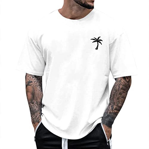 T-shirt da uomo oversize, maglietta da uomo con palme, angeli, scollo rotondo, con taglio largo, per il tempo libero, design alla moda, estivo, per il tempo libero, A8, M