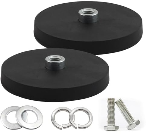 Neodym Magnete Gummiert, 2 Stück Ø88mm Flachgreifer Magnet, 55kg Tragkraft | Gummi Runde Magnete Mit M10 Konvexes Schraubenloch, Scheibe Topfmagnet für Schrauben, Lichtleisten, Öse oder Haken