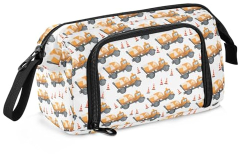 Federmäppchen mit großem Fassungsvermögen, Segeltuch, Make-up-Stifttasche für Büro, Uni, Schule, Kinder, Teenager, Studenten, Zement-LKW-Muster, Zement-LKW-Muster, Einheitsgröße, Cartoon