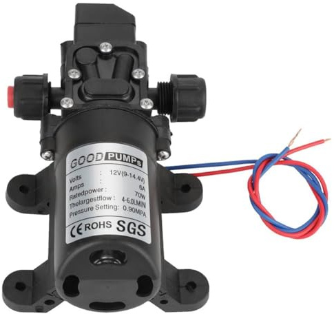 70W Bomba de Diafragma de DC12V, Bombas de Agua de Diafragma de Alta Presión Bomba Pulverizadora Eléctrica Autocebante para Jardín de 12V 6L/Min, para Caravanas, Autocaravanas, Embarcaciones Marinas