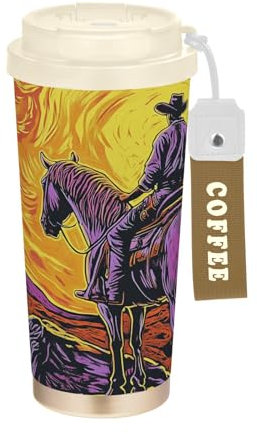 Western Cowboy Tasse à café en acier inoxydable avec couvercle conçu pour aller chaud et froid 500 ml