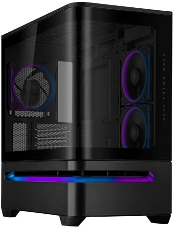 ASUS Prime AP202 ARGB Black mATX pc case with Fully Tempered Curved Glass, Supports Graphics Cards up to 420mm Long, 360mm Long radiators, Easy-Detach Rail, Patented Slot Vent, 3 Built-in ARGB Fans