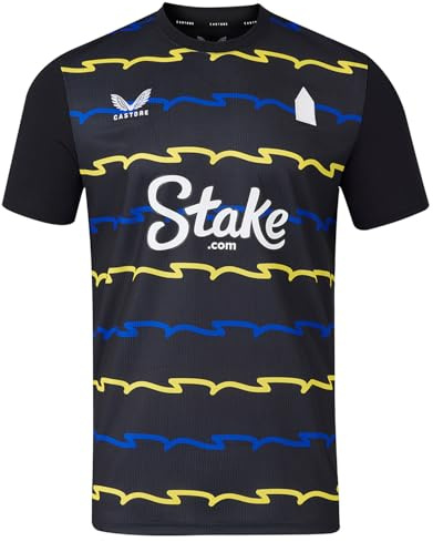 Castore Everton FC Men's Third Short Sleeve Shirt, Black Onyx/Surf the Web/Minion Yellow, M