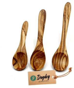 DAGDEG 3er Set Mini Löffel aus Olivenholz (9/12/14 cm) – Handgemachte Teelöffel, Zuckerlöffel, Gewürzlöffel,Frühstückslöffel, Marmeladenlöffel – Nachhaltig, rustikal