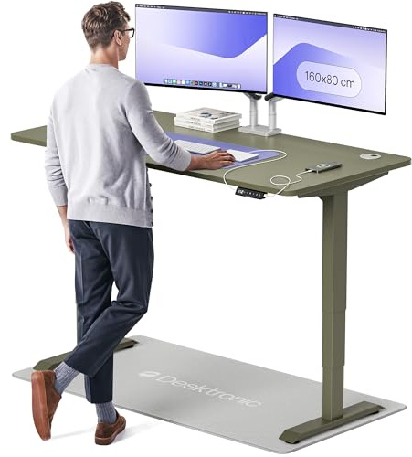 Desktronic HomePro Standing Desk – 160 x 80 cm Height Adjustable Desk with Electric Dual Motor, Touchscreen Controller & Integrated USB/USB-C, 3 Memory Presets