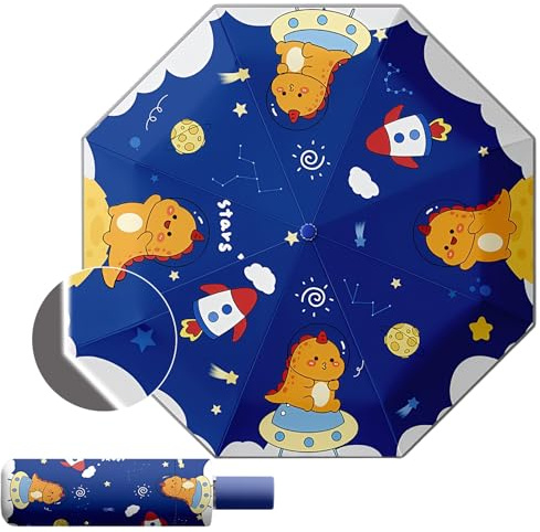 Paraguas Niño, Paraguas Infantil para Niños Magic & Reflector - Dinosaurio | Paraguas Plegable, Portátil Reflectante - Sombrilla Lluvia Infantil Cortaviento Apertura Manual