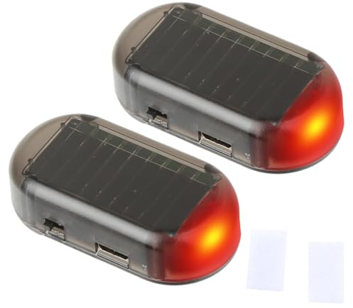 NIRJIK Alarmanlage Auto 2 Stück, Solar USB Lade Dummy LED Blinklicht, Stroboskop Blitzer Diebstahlschutz, Alarmanlage Attrappe für Auto, Motorrad, E-Bike, Wohnmobil, Einfache Montage