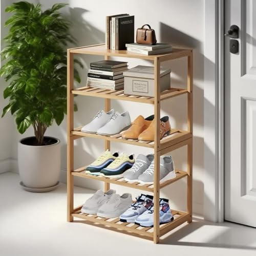Akloya Bambus-Schuhregal, 5-Etagen, freistehend, Schuhregal-Organizer, Mehrzweckregale für Flur, Schrank, Wohnzimmer, Eingangsbereich, Schlafzimmer, Badezimmer