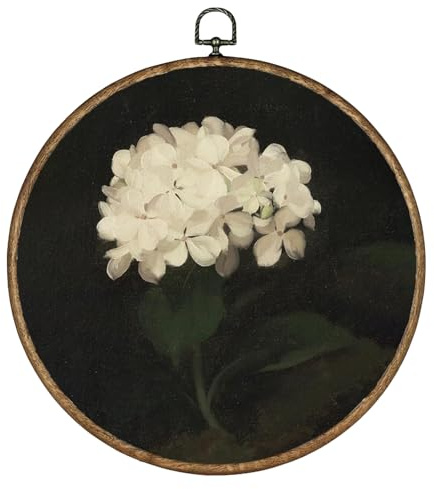 Bonbeau Vintage Framed Canvas Wall Art Dark Plant Flower Picture, White Flower Painting Poster for Living Room Bedroom Farmhouse Bathroom Office Decor (Vintage Framed Canvas, 26cm,)
