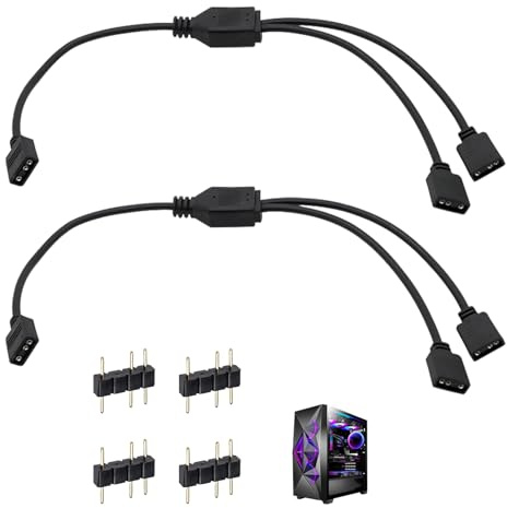 Cyiamku 2 cavi RGB PC 1 a 2, Splitter ARGB 3 Pin 5V 30 cm con pin maschi, estensione ARGB indirizzabile per ventilatori e strisce LED, compatibile con schede madri hub RGB di PC Gaming