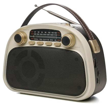 Lloytron 3 Band 'Acapulco' Rechargeable Portable AM/SW/FM Radio + MP3 via USB or SD card + MusicStream - Cream - N6408CR