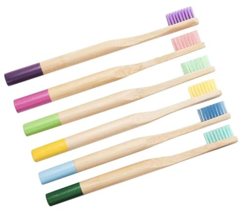 LRXIYODE 6 Stück Pack Kinderzahnbürsten aus Natürlichem Bambus mit Weichen Fasern Ergonomischer Griff Farbig Lackiert Zahnschonend Bpa Frei
