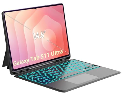 Tastaturhülle für Samsung Galaxy Tab S10 Ultra/S9 Ultra/S8 Ultra 14,6 Zoll, abnehmbare Abdeckung mit 7 Farben hintergrundbeleuchteter Tastatur und Smart-Touchpad für 14,6 Zoll Tab S10 Ultra/S9 Ultra