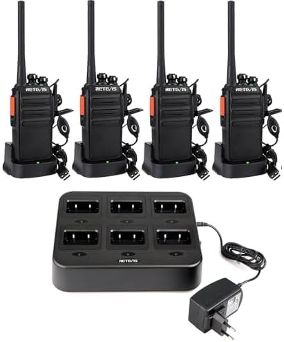Retevis RT24 Plus Funkgeräte, RT24 Ladestation, PMR Walkie Talkie IPx4 Wetterschutz Handfunkgerät Professionell, Lizenzfrei Walkie Talkie 4er Set mit Headset