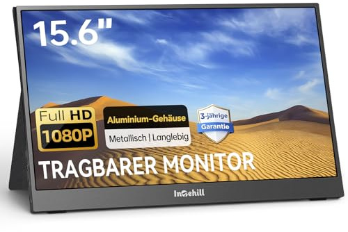 Intehill Tragbarer Monitor 15,6 Zoll Matt IPS 1080P USB-C Monitor mit Aluminiumgehäuse, Entspiegelter Zweitbildschirm für Laptop PC Homeoffice, nur 690g – F15ZA