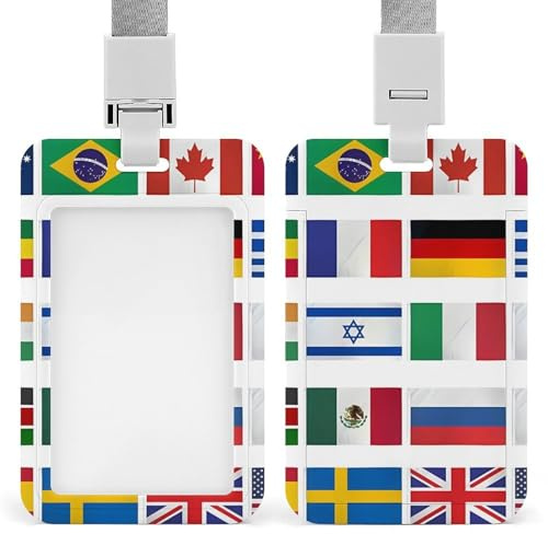 International Country Flags Funny ID Badge Holder with Lanyard Name Card Holders for Work Nurse Teacher