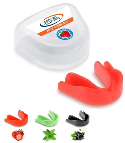 GAME GUARD – Hockey-Mundschutz für Erwachsene oder Jugendliche ab 13 Jahren. Mundschutz für Boxen, Rugby, Football, Kampfsport, Kickboxen, Karate, Taekwondo, Handball [Erdbeergeschmack – 1 Stück]