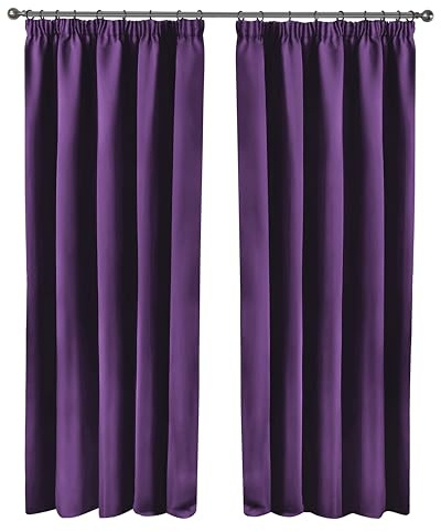 Emma Barclay Cali Curtains - Soft Plain Eyelet & Pencil Pleat Curtain Pair for Bedroom & Living Room (Purple, W 66 x L 72 (2 Panels), Pencil Pleat)