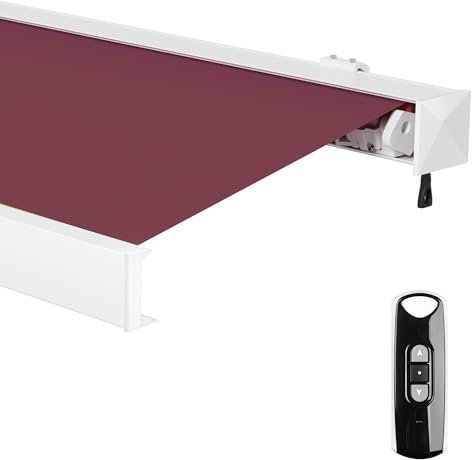 paramondo Markise Kassettenmarkise Line Gelenkarmmarkise Balkon Terrasse Sichtschutz, mit jarolift Funkmotor, Vollständig zusammengebaut, 4,5 x 3 m, Gestell: Weiß, Stoff: Uni, Weinrot