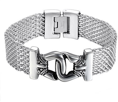 OIDEA Herren Mesh Armband Armkette: Handschellen Silber Armkette aus Edelstahl Gotik Gliederkette Link Handgelenk Biker Armreif Geburtstag Feiertag Geschenk für Familie Freund Junge