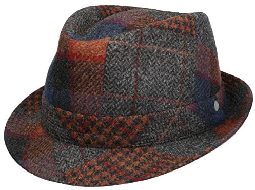 LIERYS Merino Patchwork Trilby Hut - Fedora-Stil - Temperaturregulierend - UV-Schutz - Made in Italy - Unisex Herbst/Winter grau XL (60-61 cm)