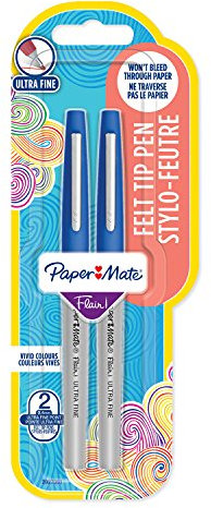 Paper Mate Flair rotulador, punta ultrafina de 0,33 mm, azul, paquete de 2