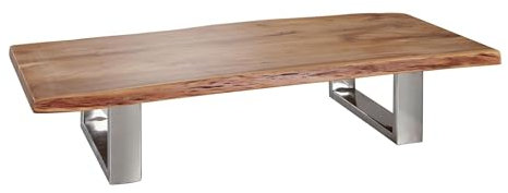 FineBuy Couchtisch 115 x 25 x 58 cm Akazie Massiv Holz Metallgestell groß, Baumstamm Wohnzimmertisch Massivholz Braun, Baumkante Sofatisch Landhaus Holztisch, Tisch Wohnzimmer Stubentisch