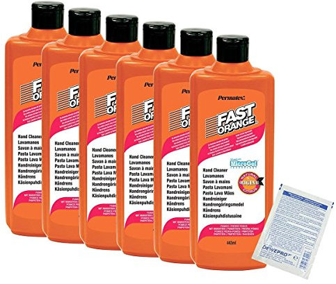 6er Set Permatex Fast Orange Flasche 440ml - die perfekte Handreiniung für die Werkstatt und unterwegs - inkl. 6 St. DEWEPRO® SingleScrubs