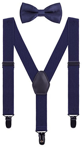 WANYING Kinder Baby Hosenträger Fliege Set 1-5 Jahre Jungen Mädchen 3 Schwarz Clips Y-Form Elastisch Hosenträger für Kleinkind - Marineblau