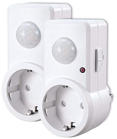 conecto Infrarot Bewegungsmelder für Steckdose innen Zwischenstecker LED 120° IP20 Dämmerungssensor (2er Set), weiß