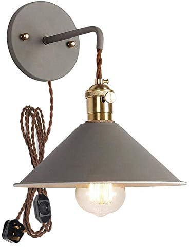 FSLiving Plug-in Dimmable Wall Light with Practical Plug, Cable and Dimmer Switch,Grey Macaron Candle Wall lamp for Bedside lamp Bathroom Vanity Lights E27 Socket-Bulbs not Included
