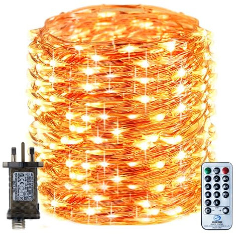 RcStarry Fairy Lights Plug in, 50M 500LED Copper Wire Fairy Lights Warm White, 165ft LED Fairy String Lights Mains Powered with Remote, Timer, 8 Modes, Memory, Waterproof for Indoor Outdoor Decor